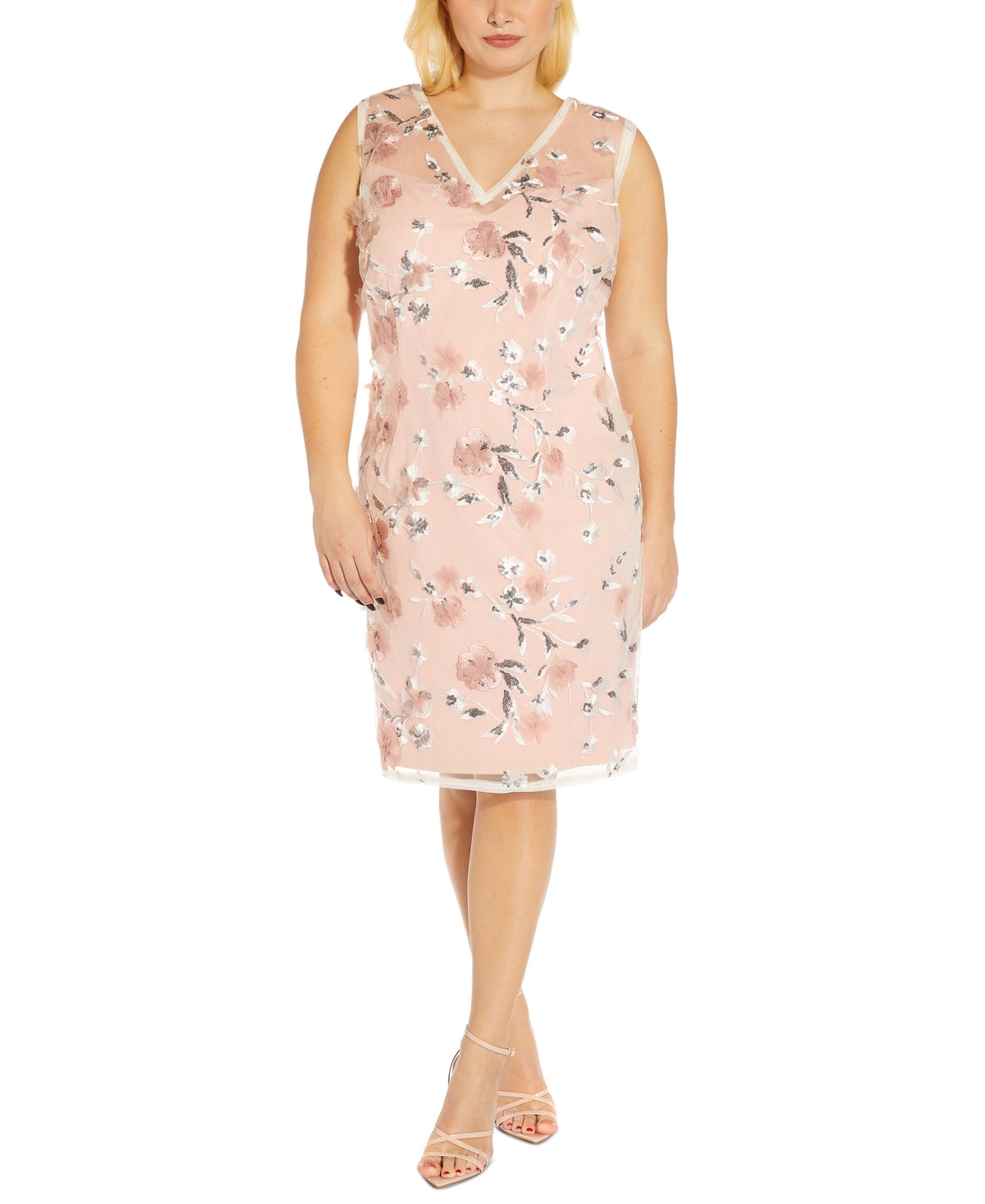 Vestido feminino Adrianna Papell com apliques florais e lantejoulas, marrom, tamanho 14W