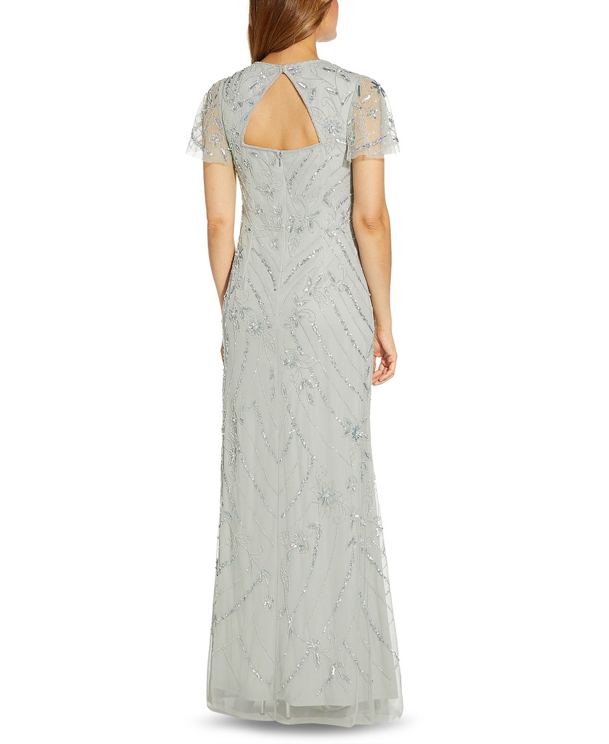 Vestido de noite feminino Adrianna Papell com contas, azul, tamanho 12, pequeno