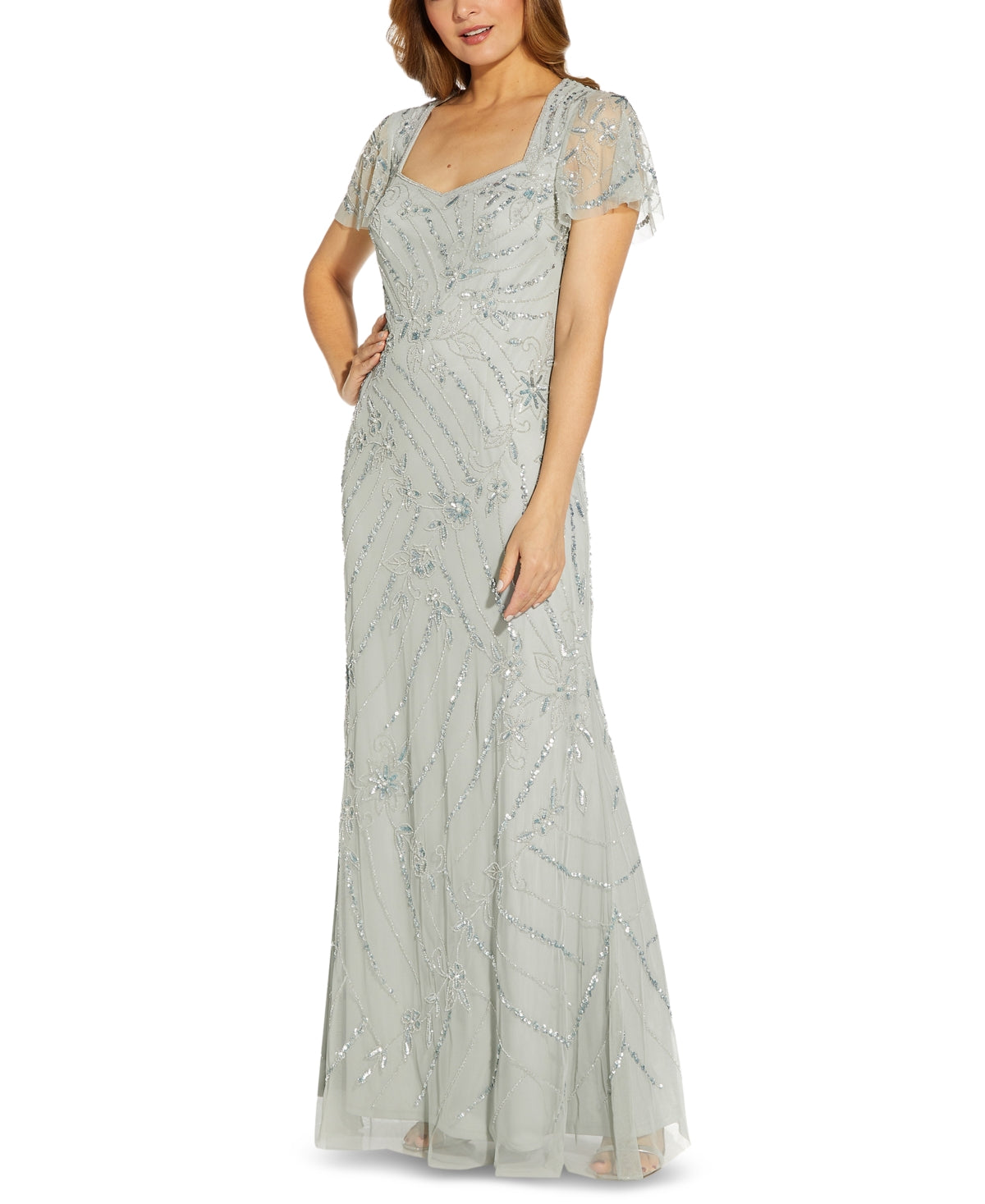 Vestido de noite feminino Adrianna Papell com contas, azul, tamanho 12, pequeno