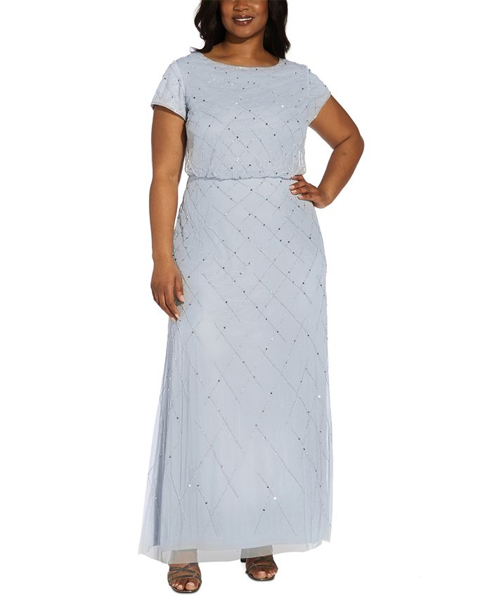 Vestido Blusão Feminino Adrianna Papell Azul Embelezado Tamanho 20