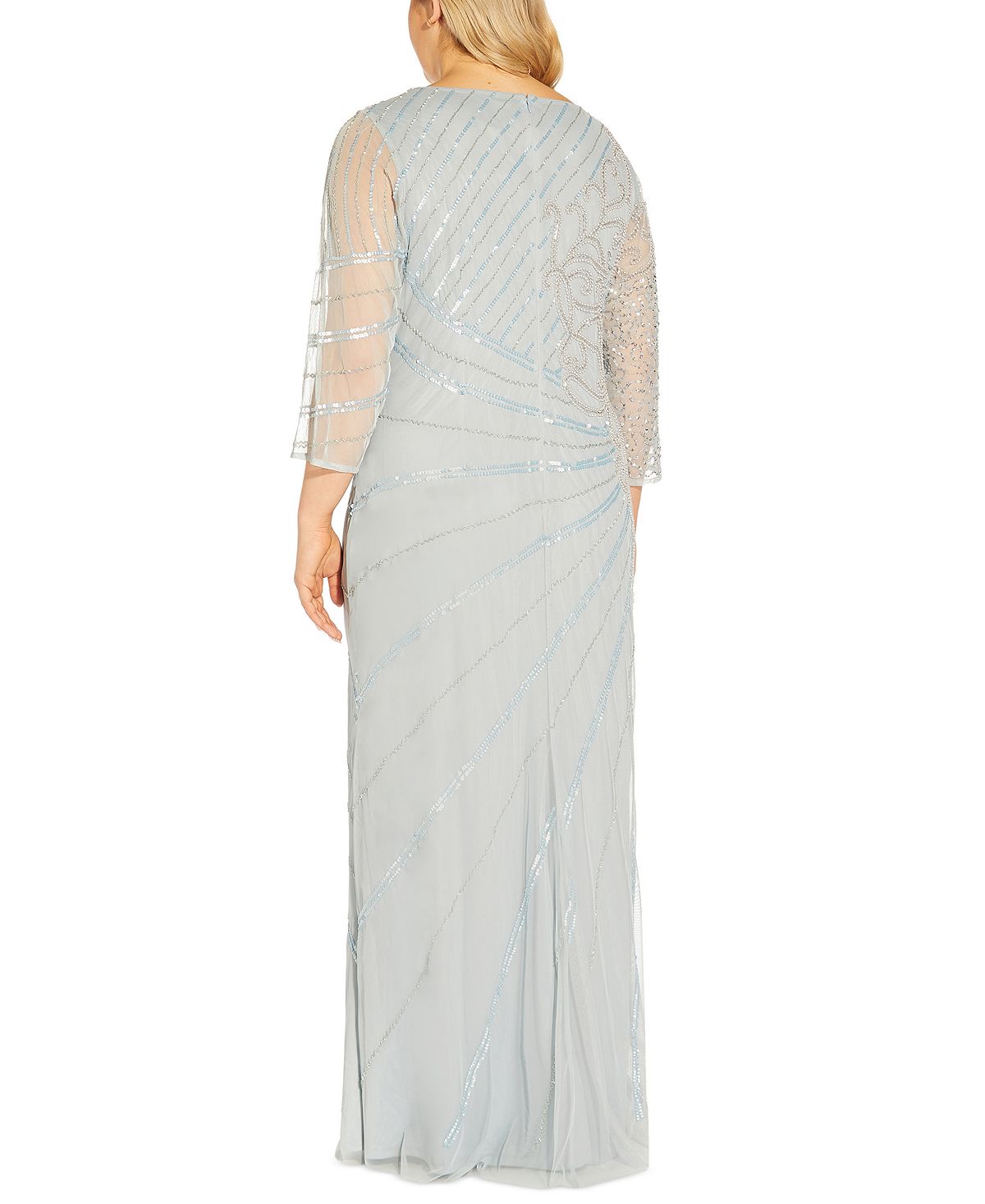 Vestido de festa feminino Adrianna Papell azul com contas, tamanho 16W