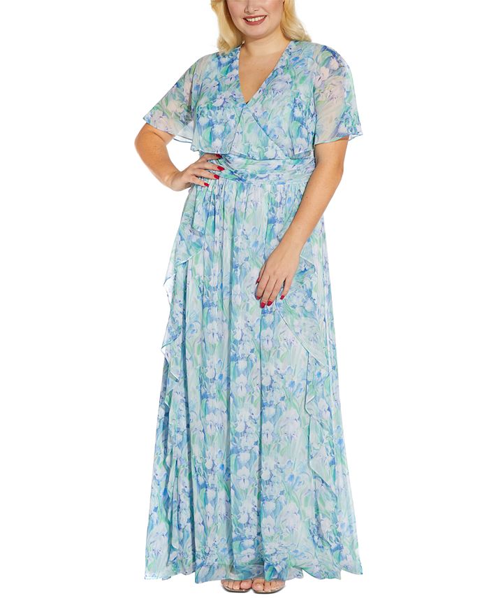 Vestido de festa feminino Adrianna Papell, azul, tamanho 24W, em chiffon