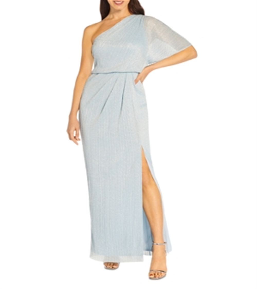 Vestido feminino Adrianna Papell com decote em V e manga curta, azul, tamanho 8