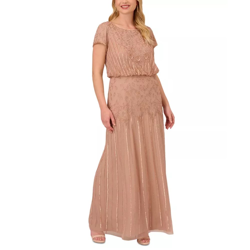 Vestido Blusão Ilusão com Contas Adrianna Papell Feminino Marrom Tamanho 2 Petite