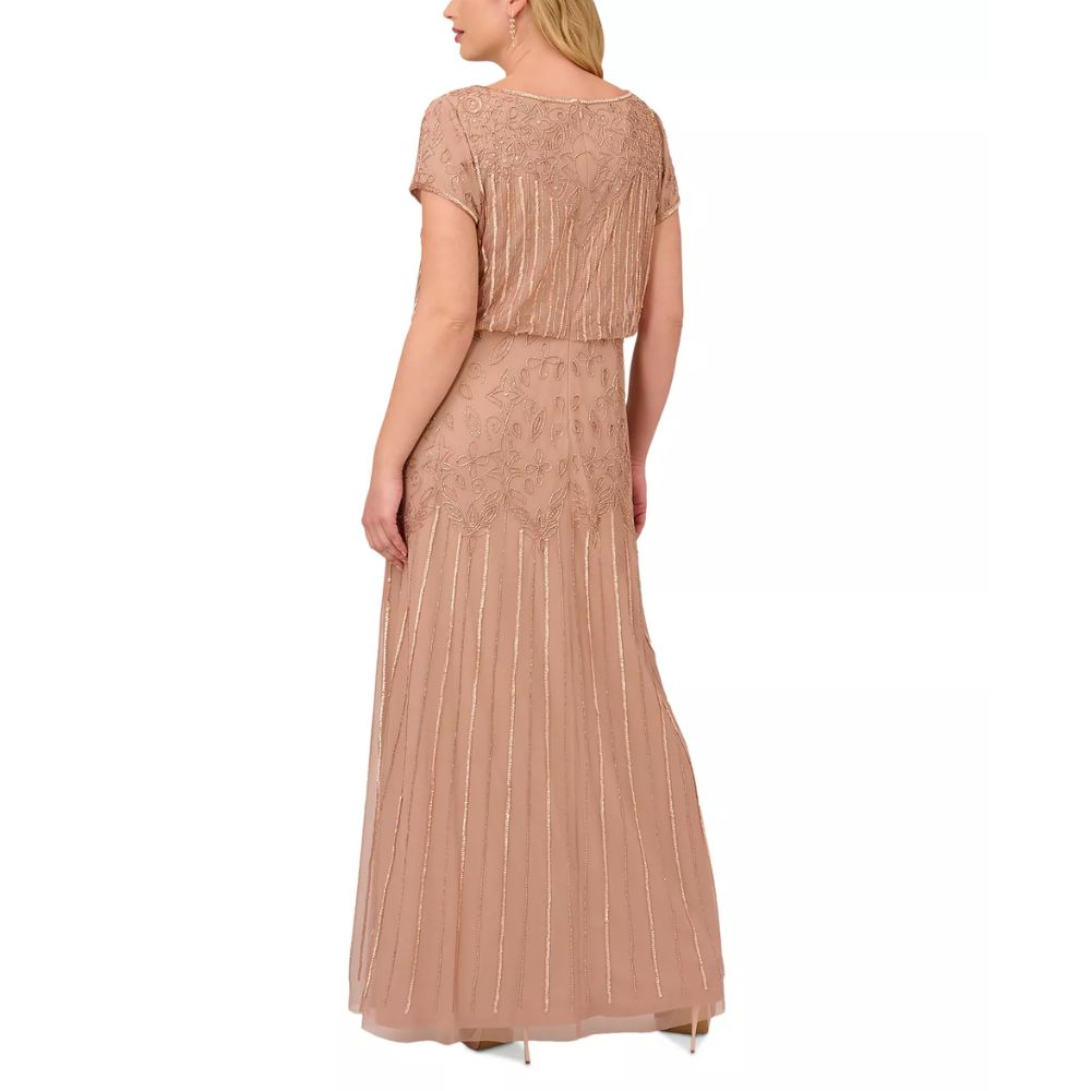 Vestido Blusão Ilusão com Contas Adrianna Papell Feminino Marrom Tamanho 2 Petite