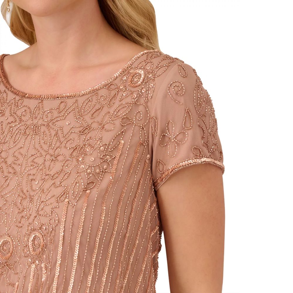Vestido Blusão Ilusão com Contas Adrianna Papell Feminino Marrom Tamanho 2 Petite