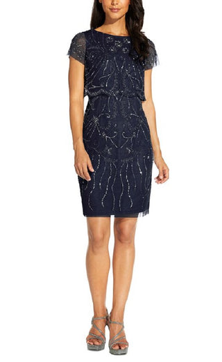 Adrianna Papell Women's Embellished Overlay Dress Blue Size 6