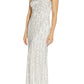 Vestido de festa feminino Adrianna Papell com um ombro só e contas, branco, tamanho 4