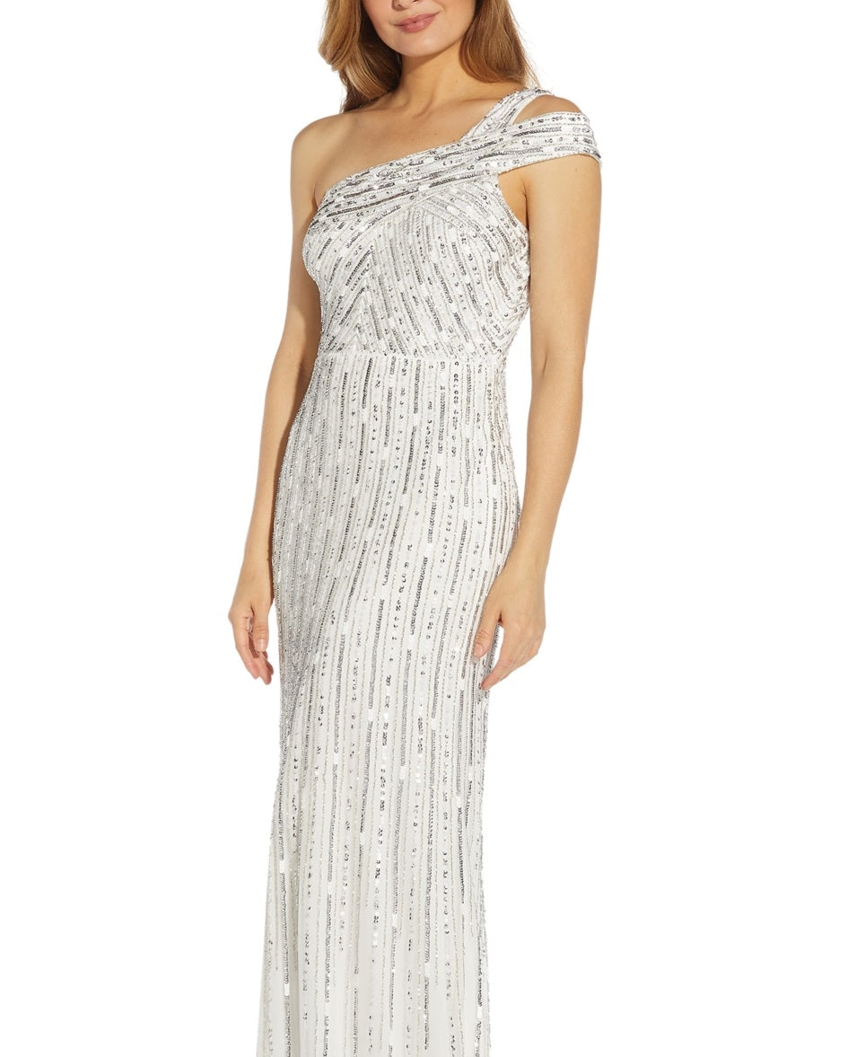 Vestido de festa feminino Adrianna Papell com um ombro só e contas, branco, tamanho 4