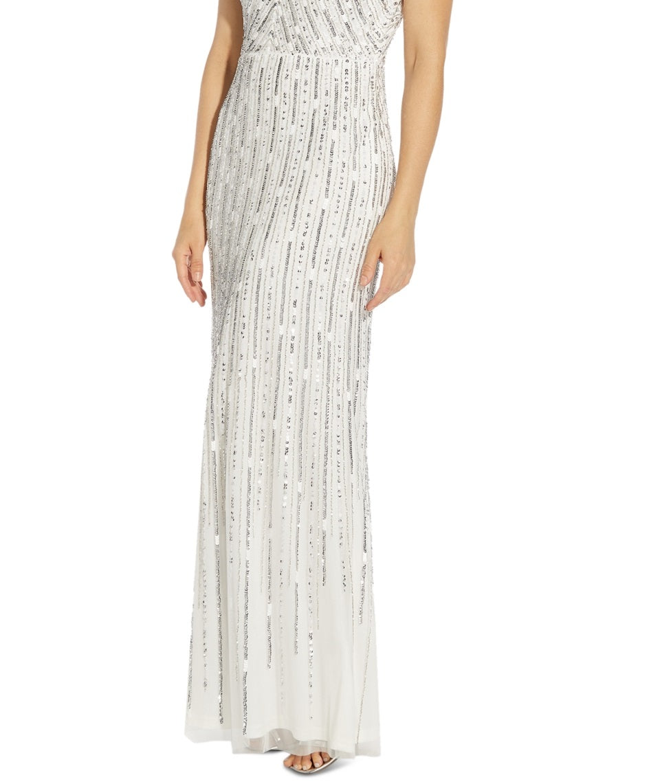 Vestido de festa feminino Adrianna Papell com um ombro só e contas, branco, tamanho 4