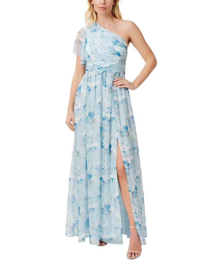 Vestido feminino Adrianna Papell com estampa floral e um ombro só, verde, tamanho 4
