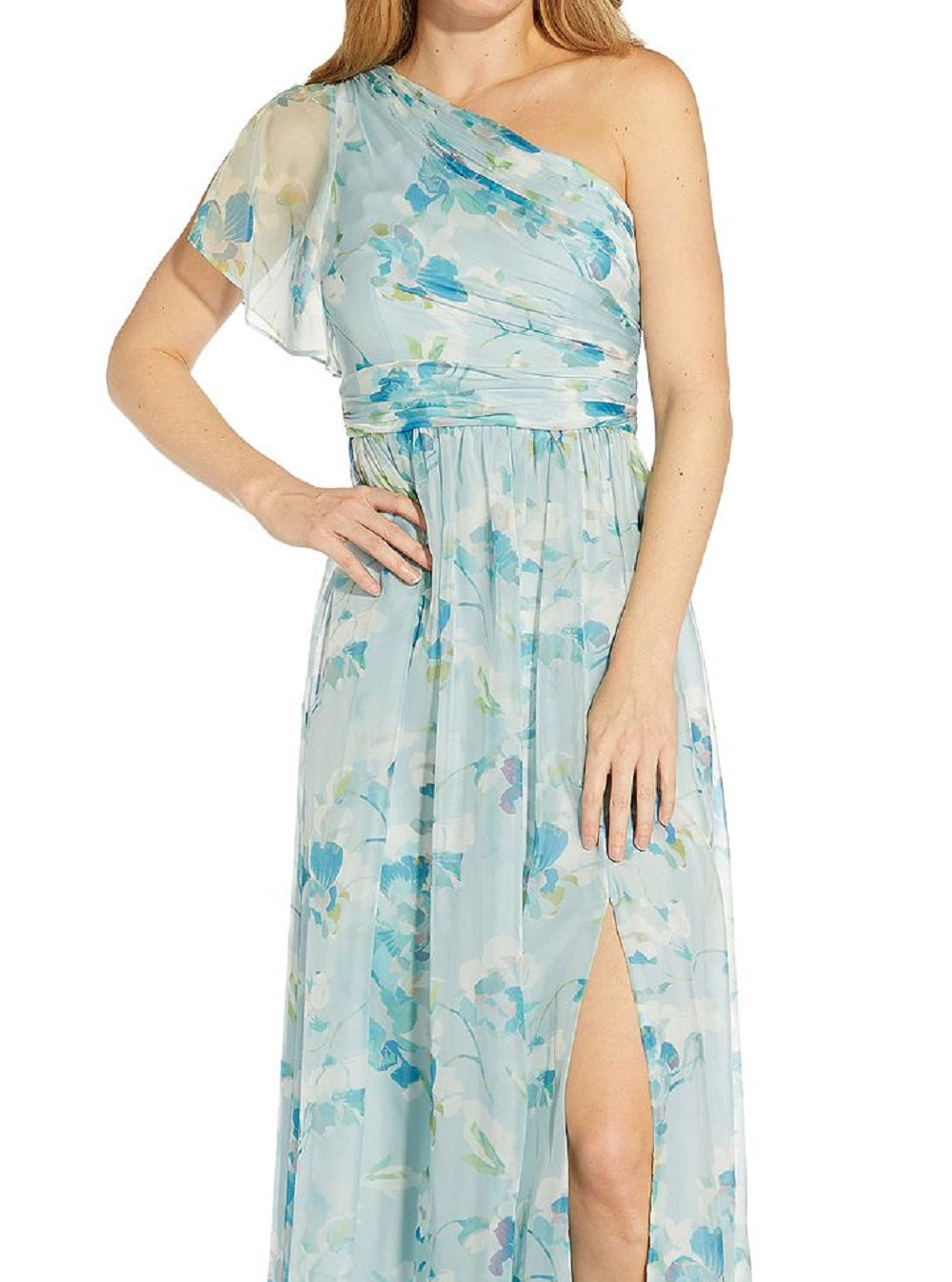 Vestido feminino Adrianna Papell com estampa floral e um ombro só, verde, tamanho 4