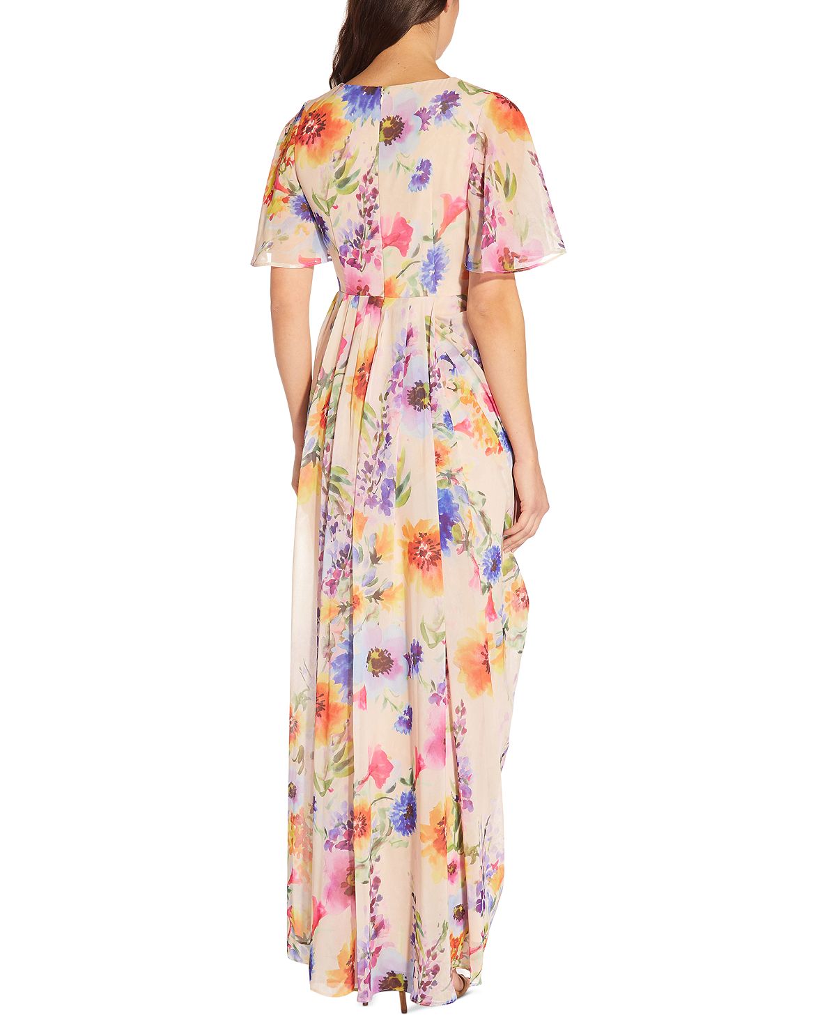 Vestido de chiffon com estampa floral feminino Adrianna Papell, marrom, tamanho 10