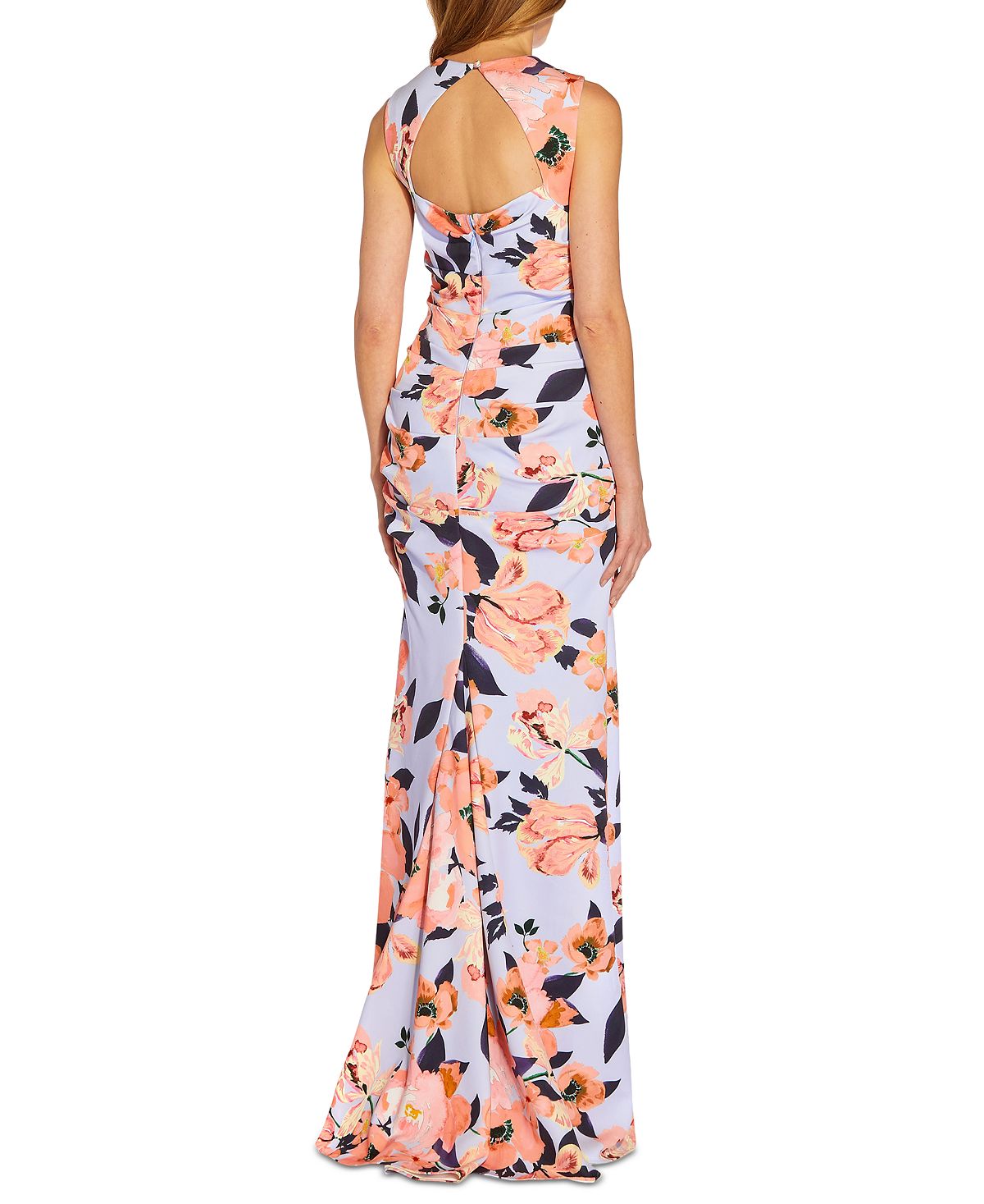 Vestido feminino Adrianna Papell com decote quadrado e estampa floral, azul, tamanho 12