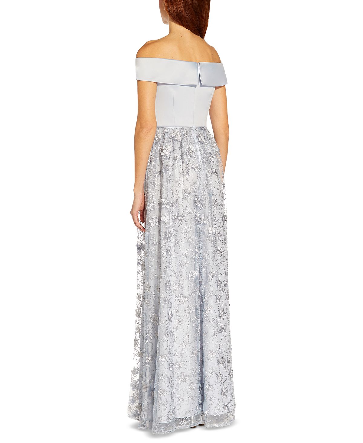 Vestido feminino Adrianna Papell com bordado floral e ombros de fora, azul, tamanho 12