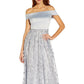 Vestido feminino Adrianna Papell com bordado floral e ombros de fora, azul, tamanho 12