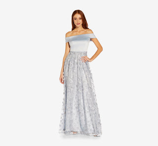 Vestido feminino Adrianna Papell com bordado floral e ombros de fora, azul, tamanho 16