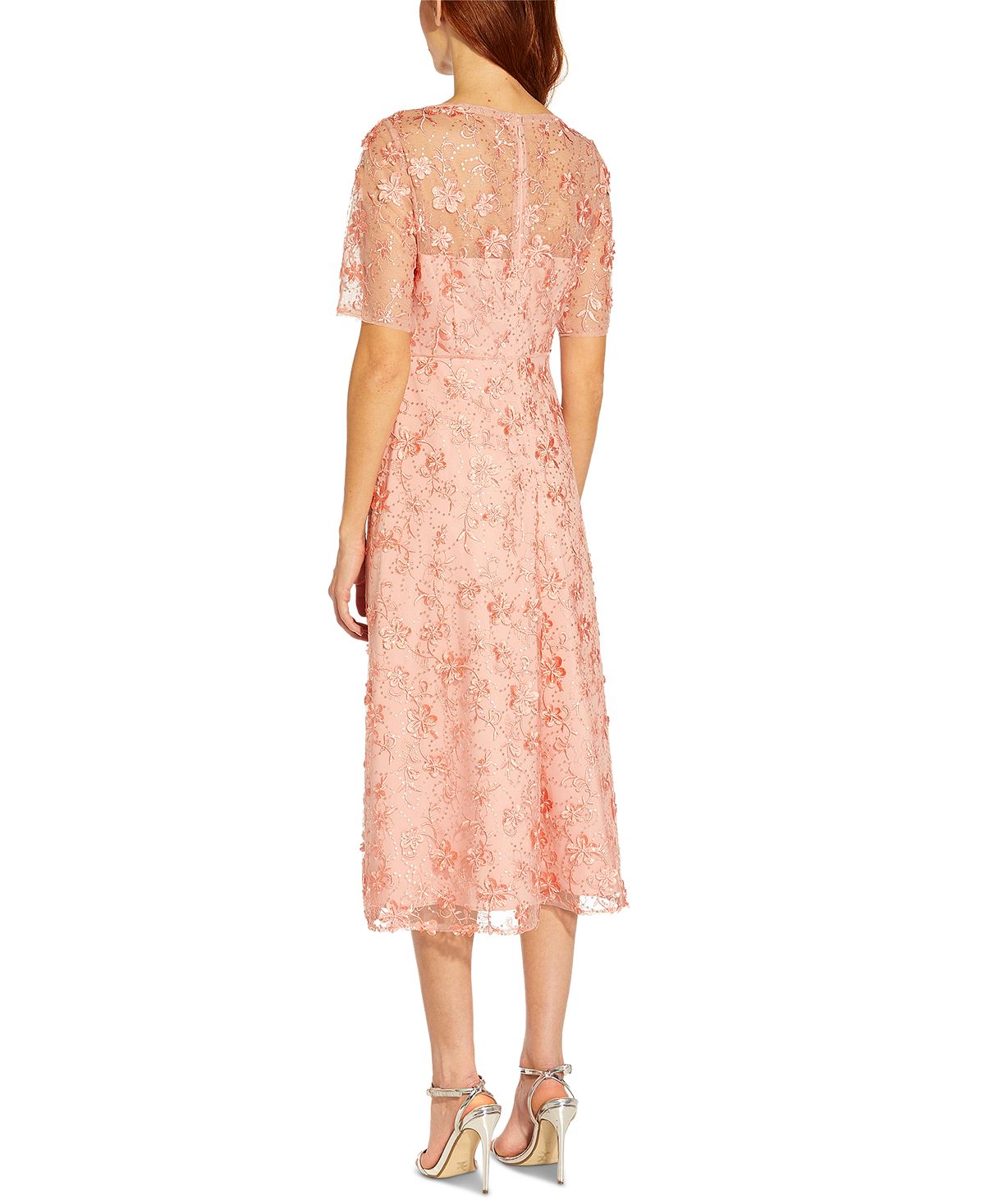 Vestido feminino bordado Adrianna Papell, estilo flare, rosa, tamanho 2