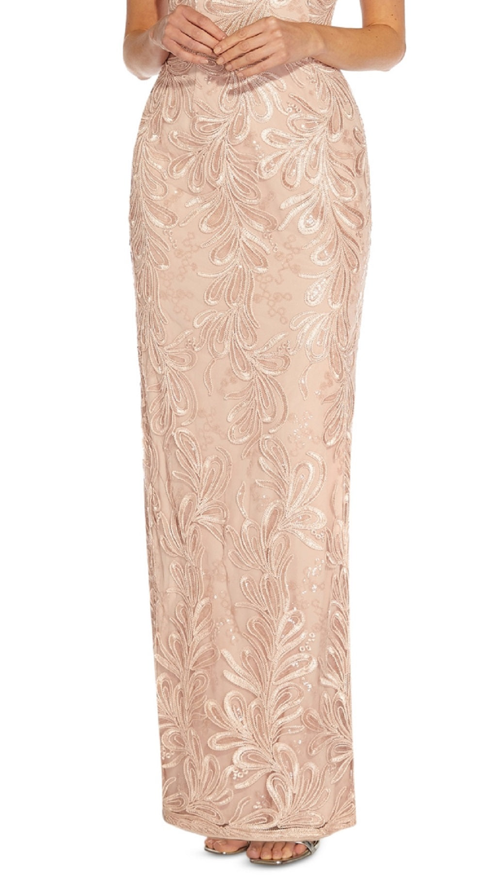 Vestido feminino Adrianna Papell, decote quadrado, sem mangas, bordado, com zíper, costas nuas, de malha, rosa, tamanho 0