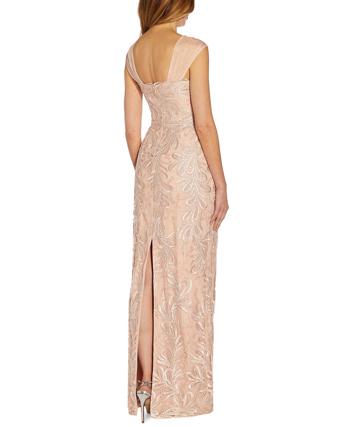 Vestido de noite feminino Adrianna Papell com bordado de fita e coluna, rosa, tamanho 6