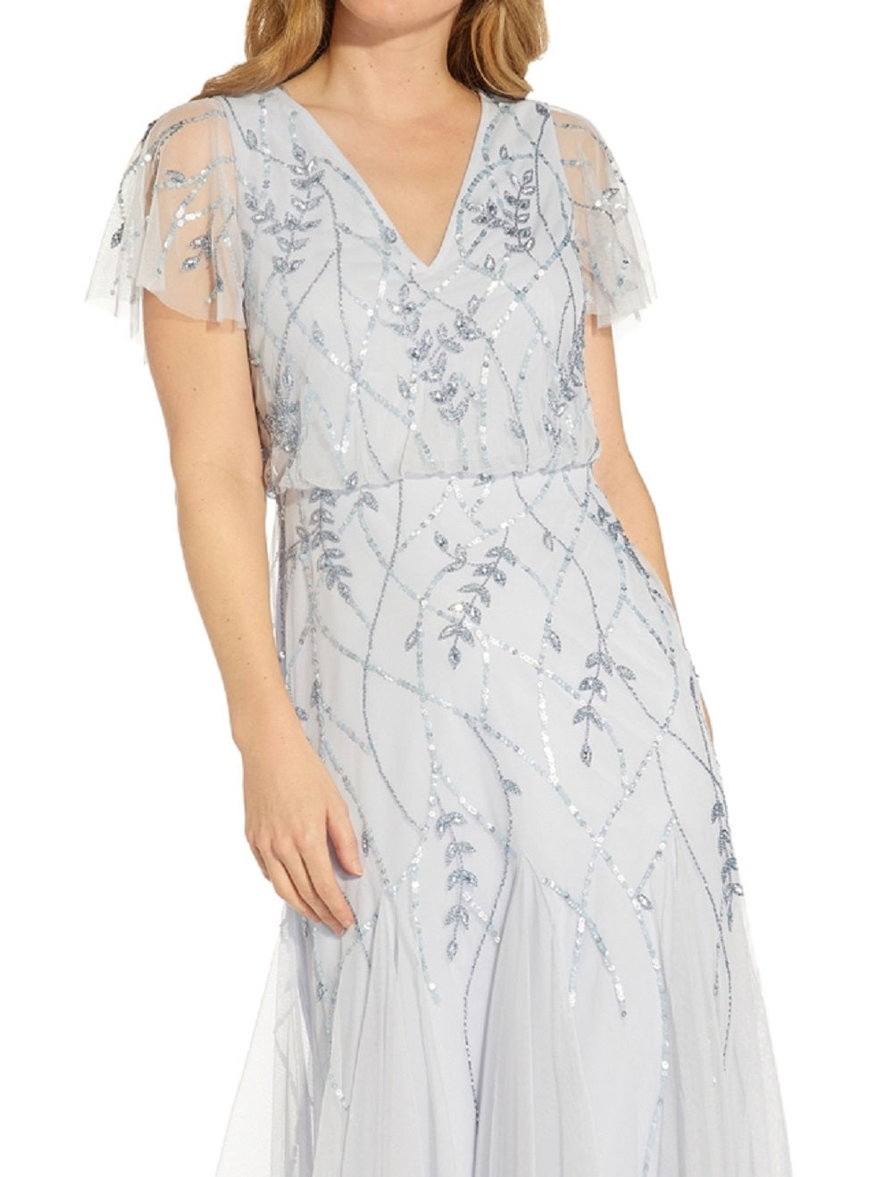 Vestido midi com contas Adrianna Papell feminino azul tamanho 14