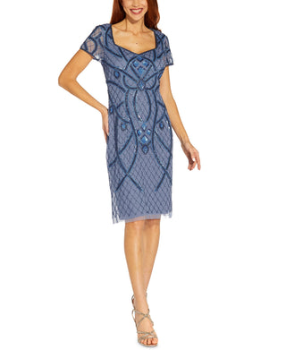 Adrianna Papell Women's Beaded Back Cutout Sheath Dress Blue Size 2