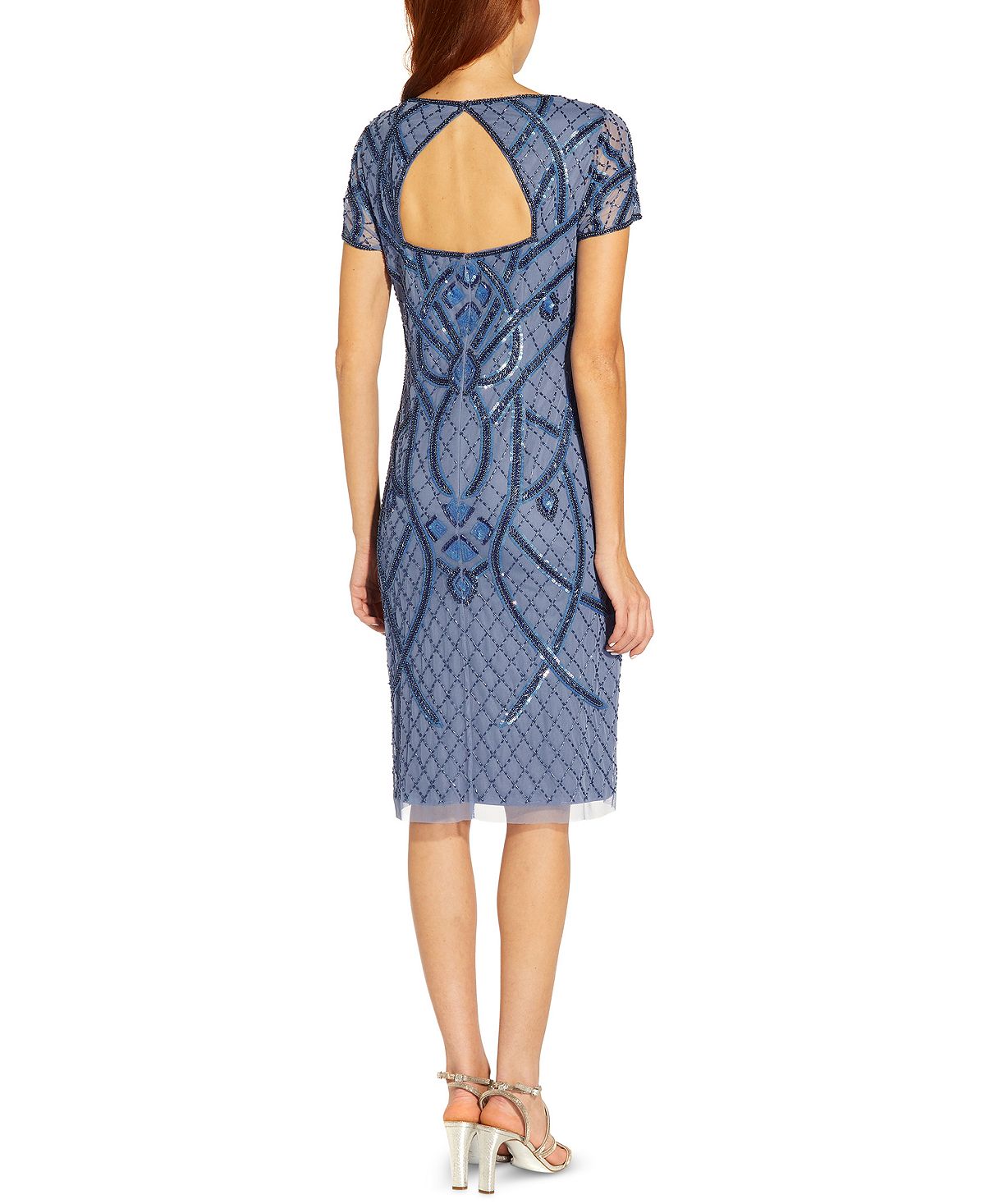 Vestido tubinho com recorte nas costas e contas Adrianna Papell, azul, tamanho 16