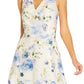 Vestido feminino Adrianna Papell com estampa floral jacquard, sem mangas, justo e evasê, azul, tamanho 16