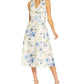 Vestido feminino Adrianna Papell com estampa floral jacquard, sem mangas, justo e evasê, azul, tamanho 16