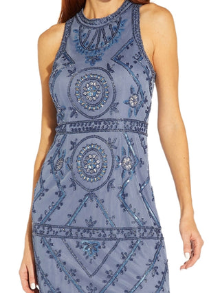 Vestido feminino sem mangas com contas Adrianna Papell, azul, tamanho 14