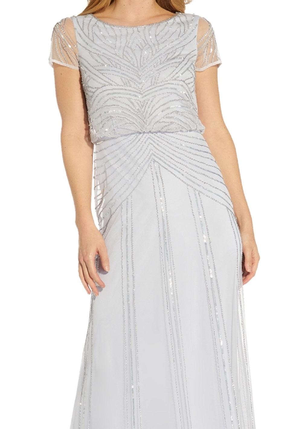 Vestido Blusão Feminino Adrianna Papell Azul com Contas Tamanho 6