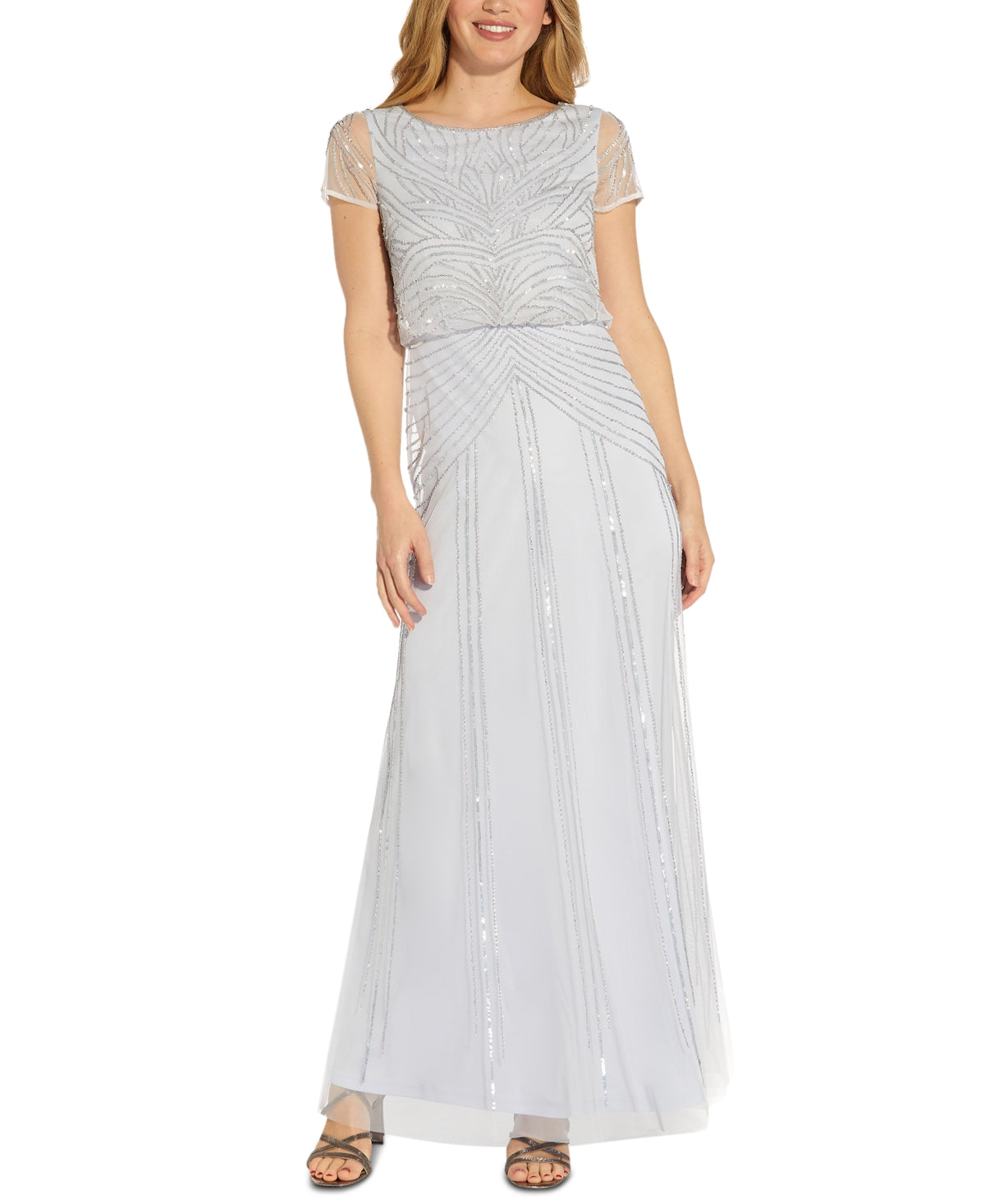 Vestido Blusão Feminino Adrianna Papell Azul com Contas Tamanho 6