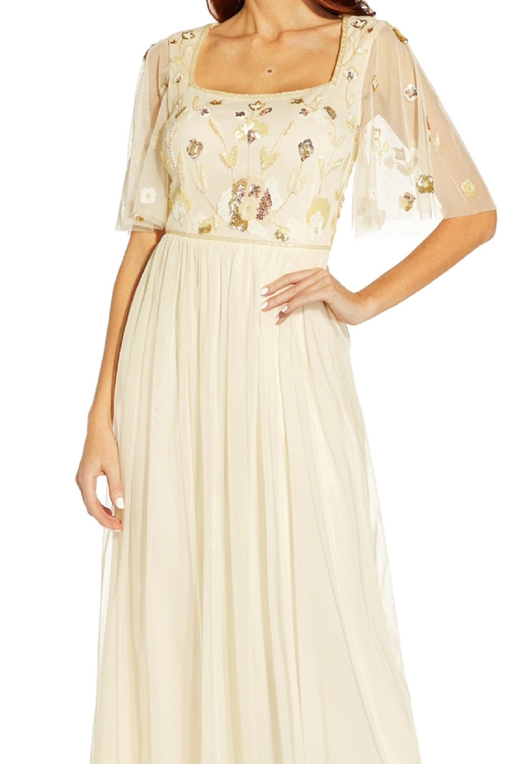 Vestido de festa feminino Adrianna Papell com corpete e contas, marrom, tamanho 10