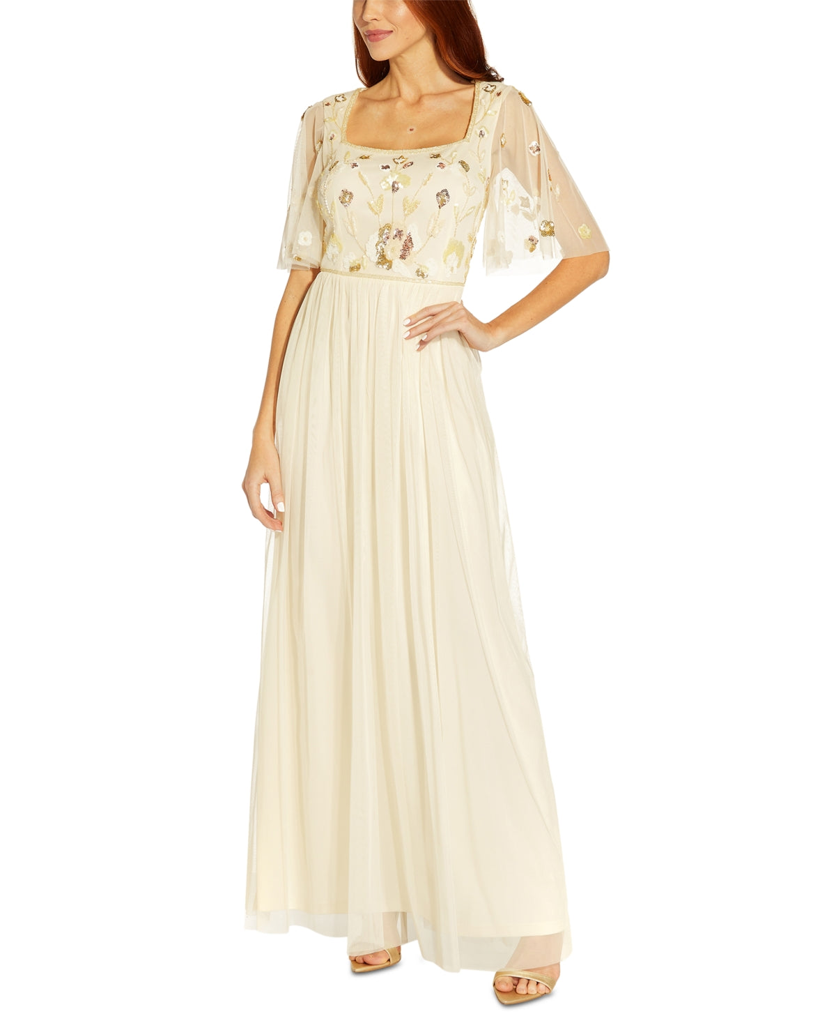 Vestido de festa feminino Adrianna Papell com corpete e contas, marrom, tamanho 10