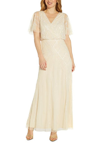 Adrianna Papell Women's Back Cutout Beaded Gown Beige Size 6