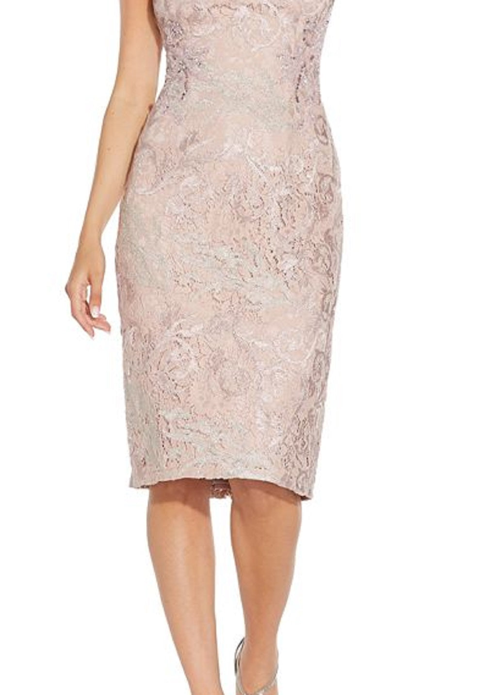 Vestido midi sem mangas com renda bordada Adrianna Papell feminino, marrom, tamanho 16