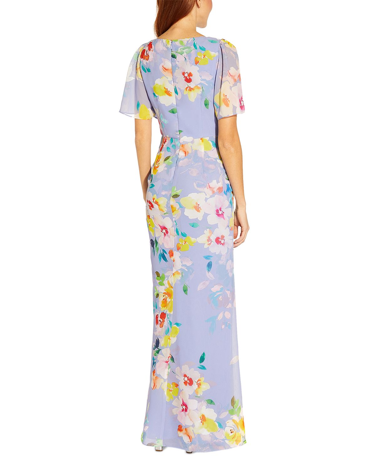 Vestido de chiffon com estampa floral feminino Adrianna Papell, roxo, tamanho 4