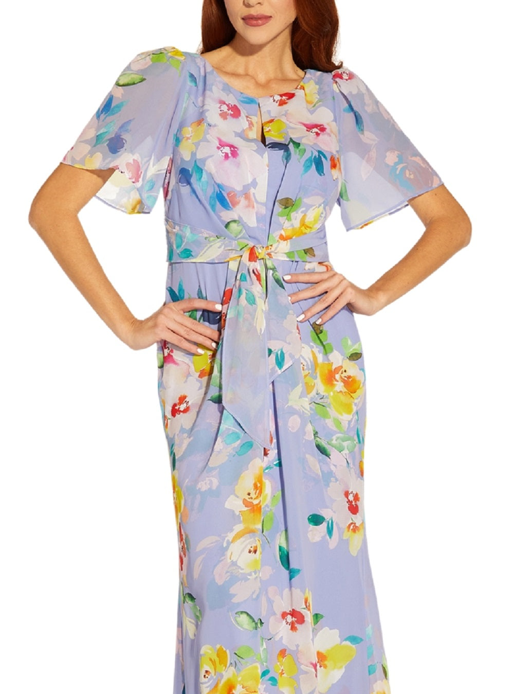 Vestido de chiffon com estampa floral feminino Adrianna Papell, roxo, tamanho 6