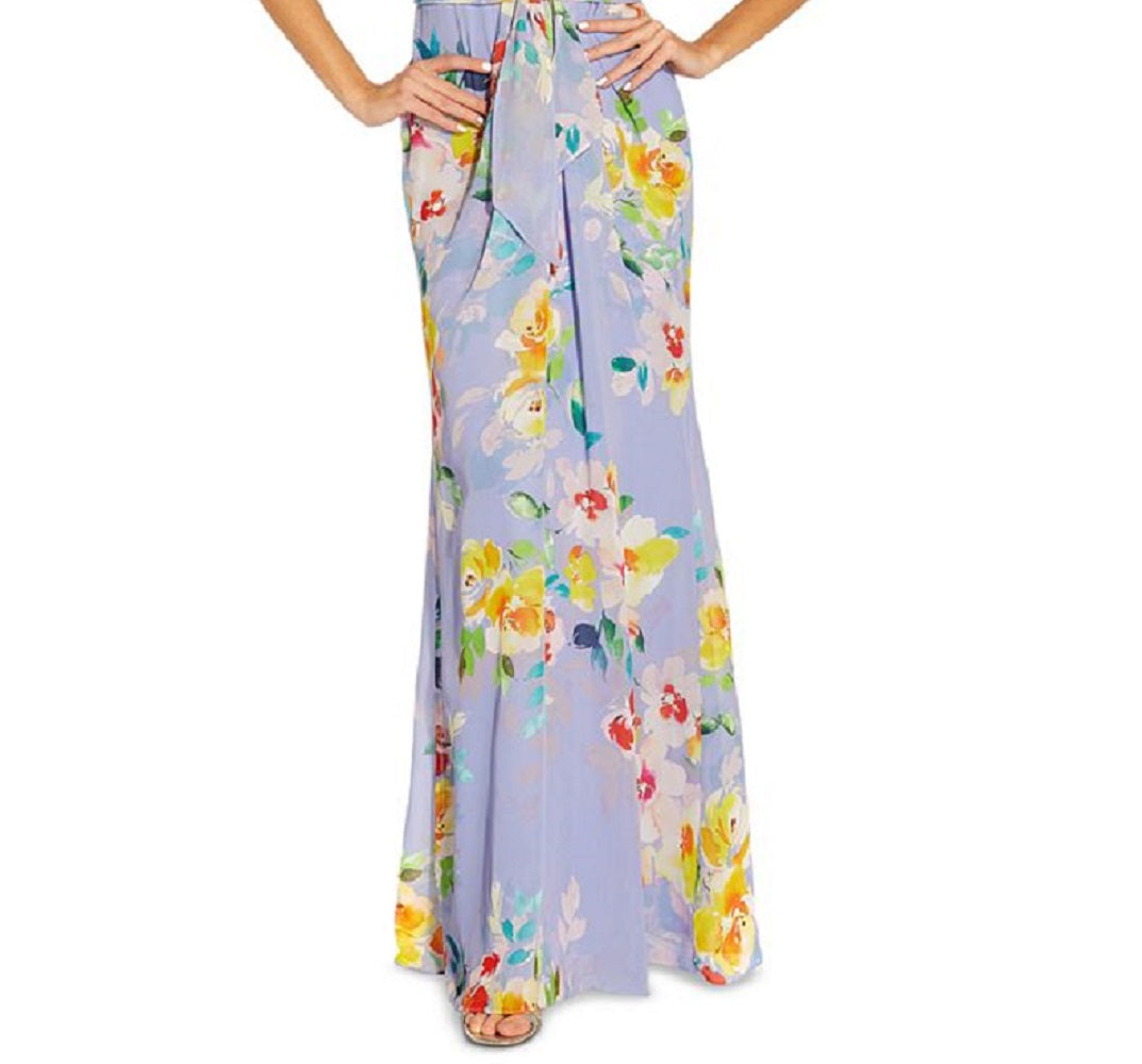 Vestido de chiffon com estampa floral feminino Adrianna Papell, roxo, tamanho 16