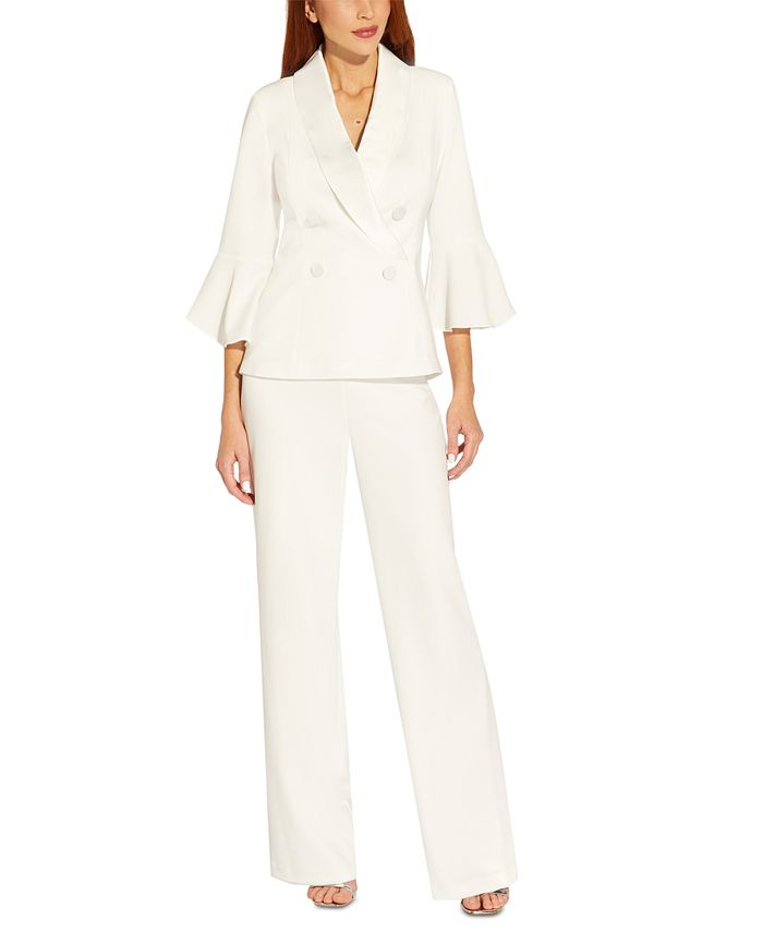 Blazer feminino Adrianna Papell com gola xale e manga sino, branco, tamanho 8