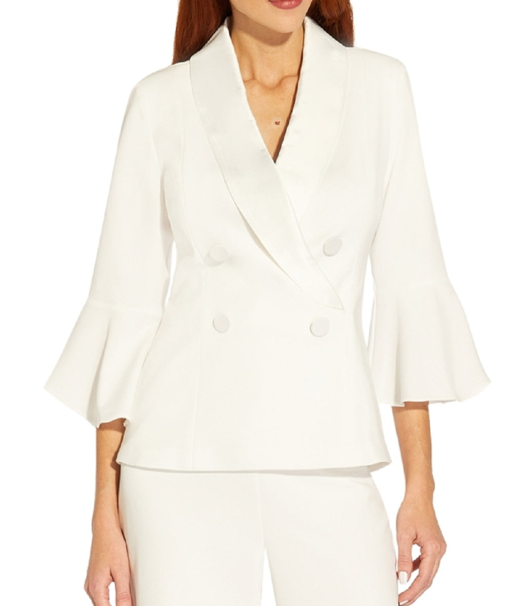 Blazer feminino Adrianna Papell com gola xale e manga sino, branco, tamanho 8