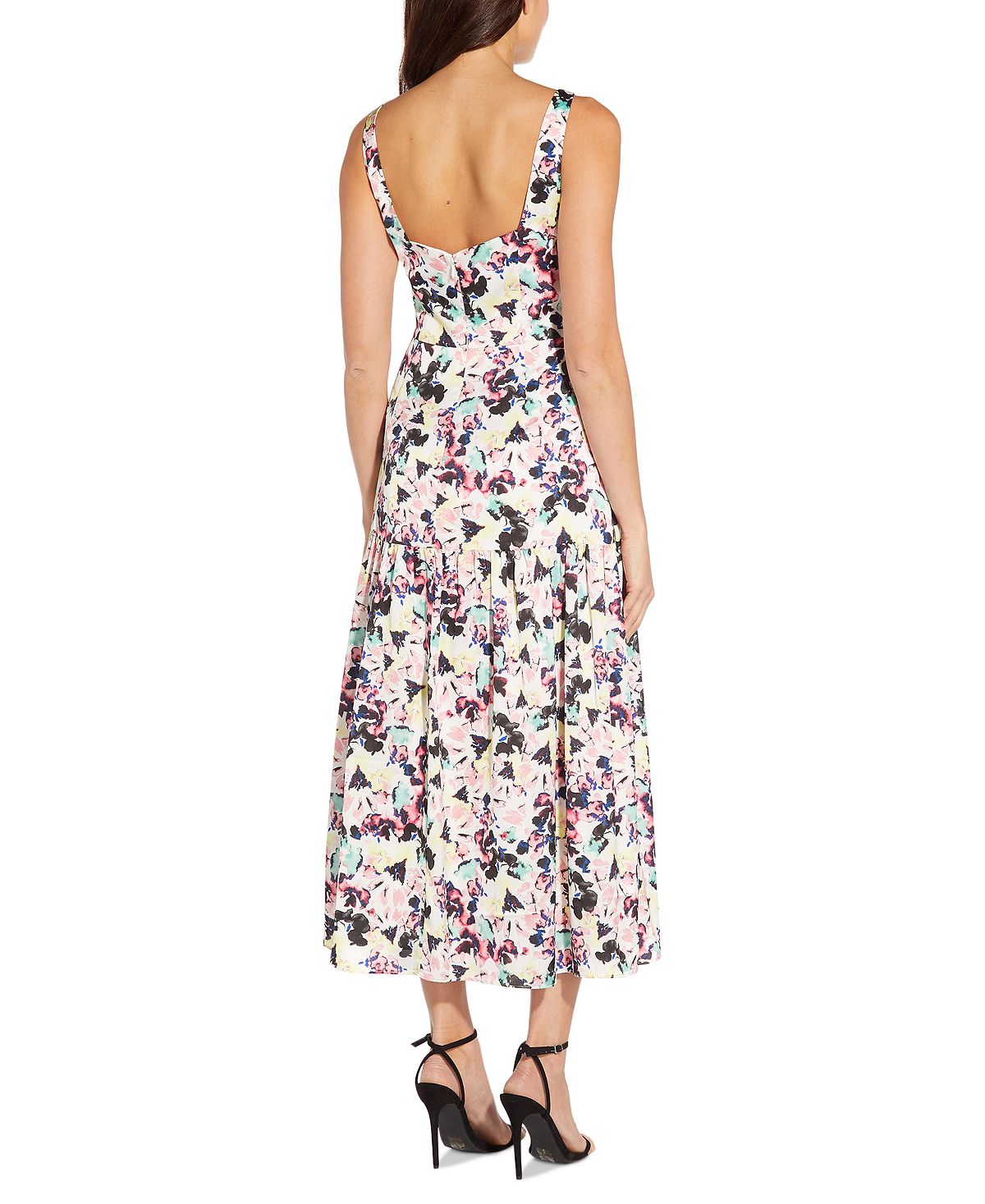 Vestido midi feminino de cetim com estampa floral Aidan By Aidan Mattox, branco, tamanho 6