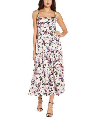 Vestido midi feminino de cetim com estampa floral Aidan By Aidan Mattox, branco, tamanho 6