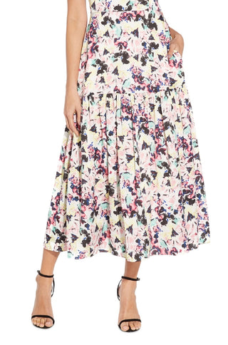 Vestido midi feminino de cetim com estampa floral Aidan By Aidan Mattox, branco, tamanho 12