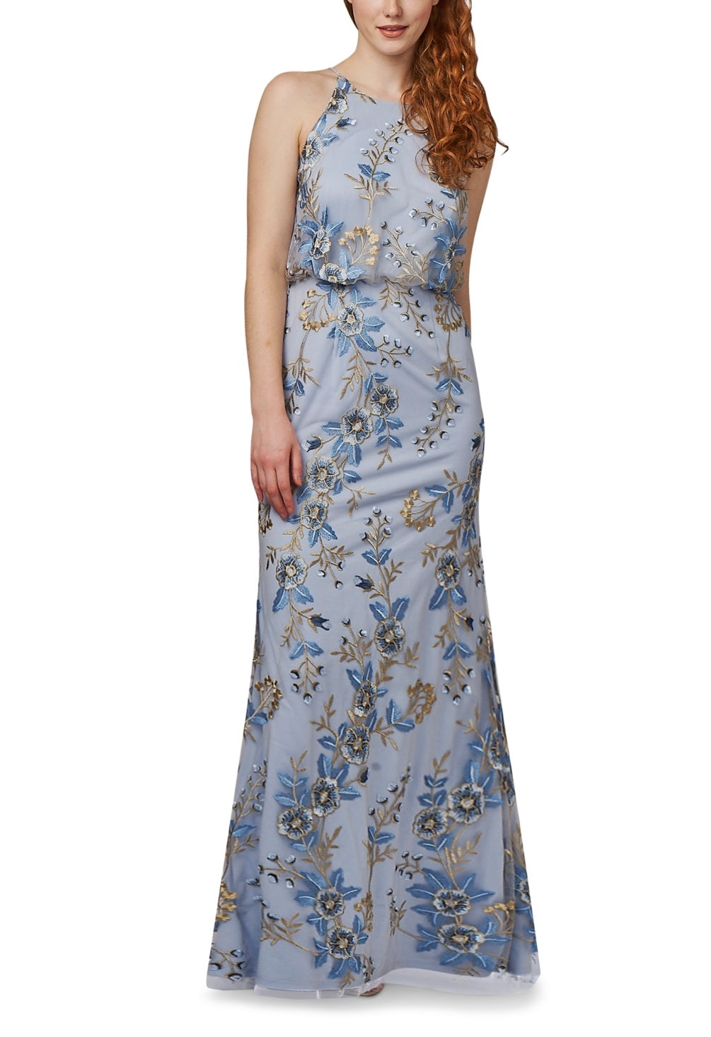 Vestido feminino bordado floral Adrianna Papell azul tamanho 20