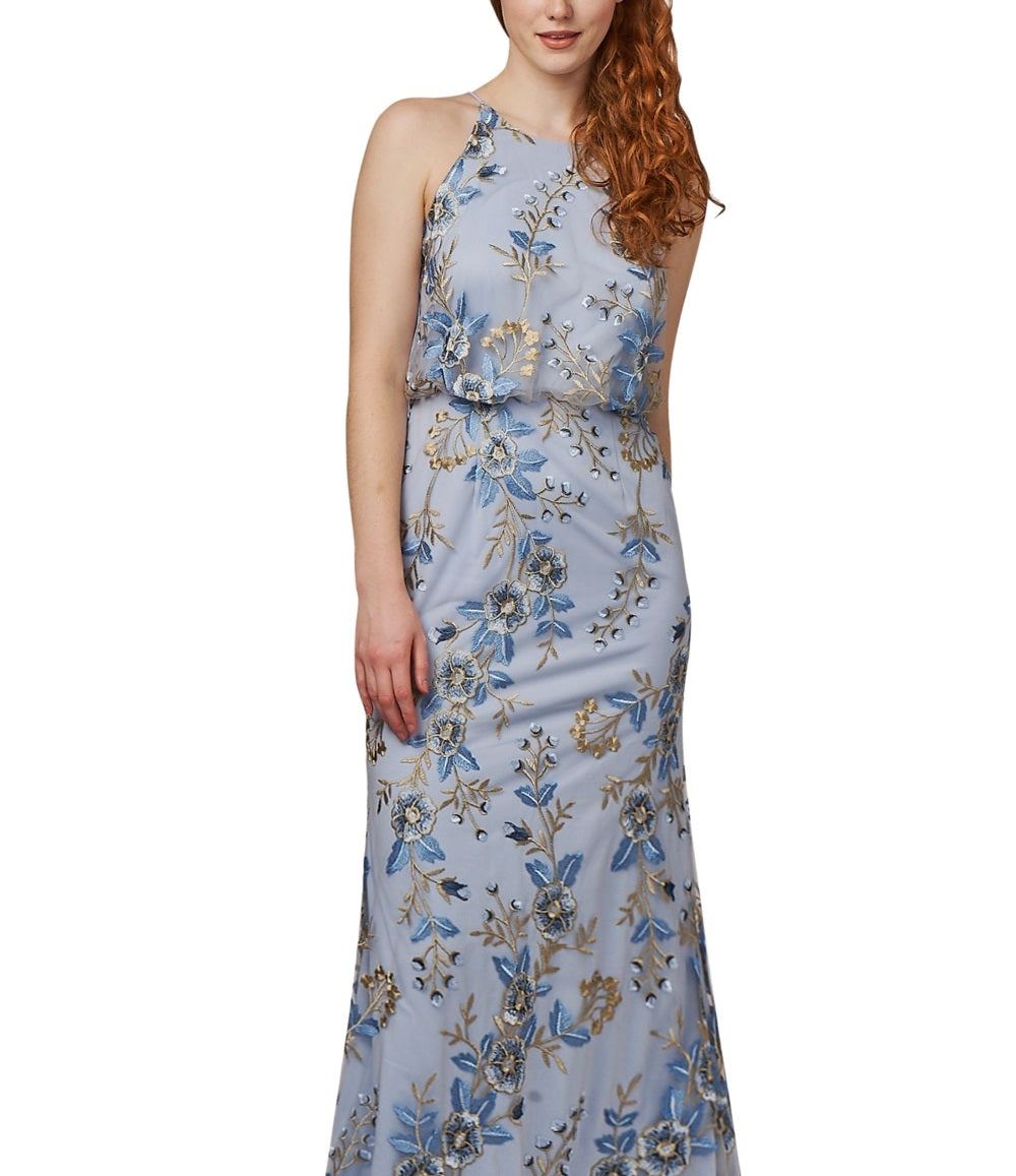 Vestido feminino bordado floral Adrianna Papell azul tamanho 20