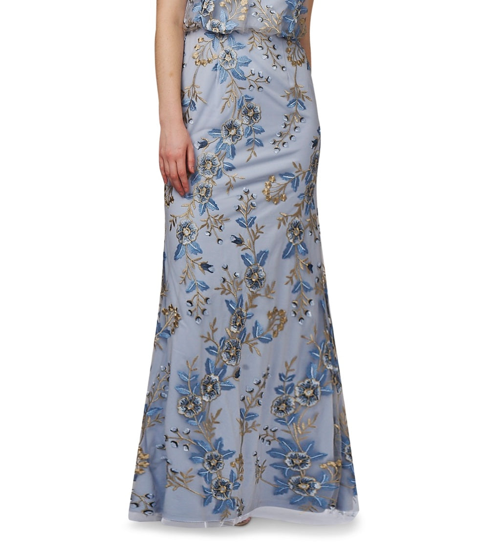 Vestido feminino bordado floral Adrianna Papell azul tamanho 20