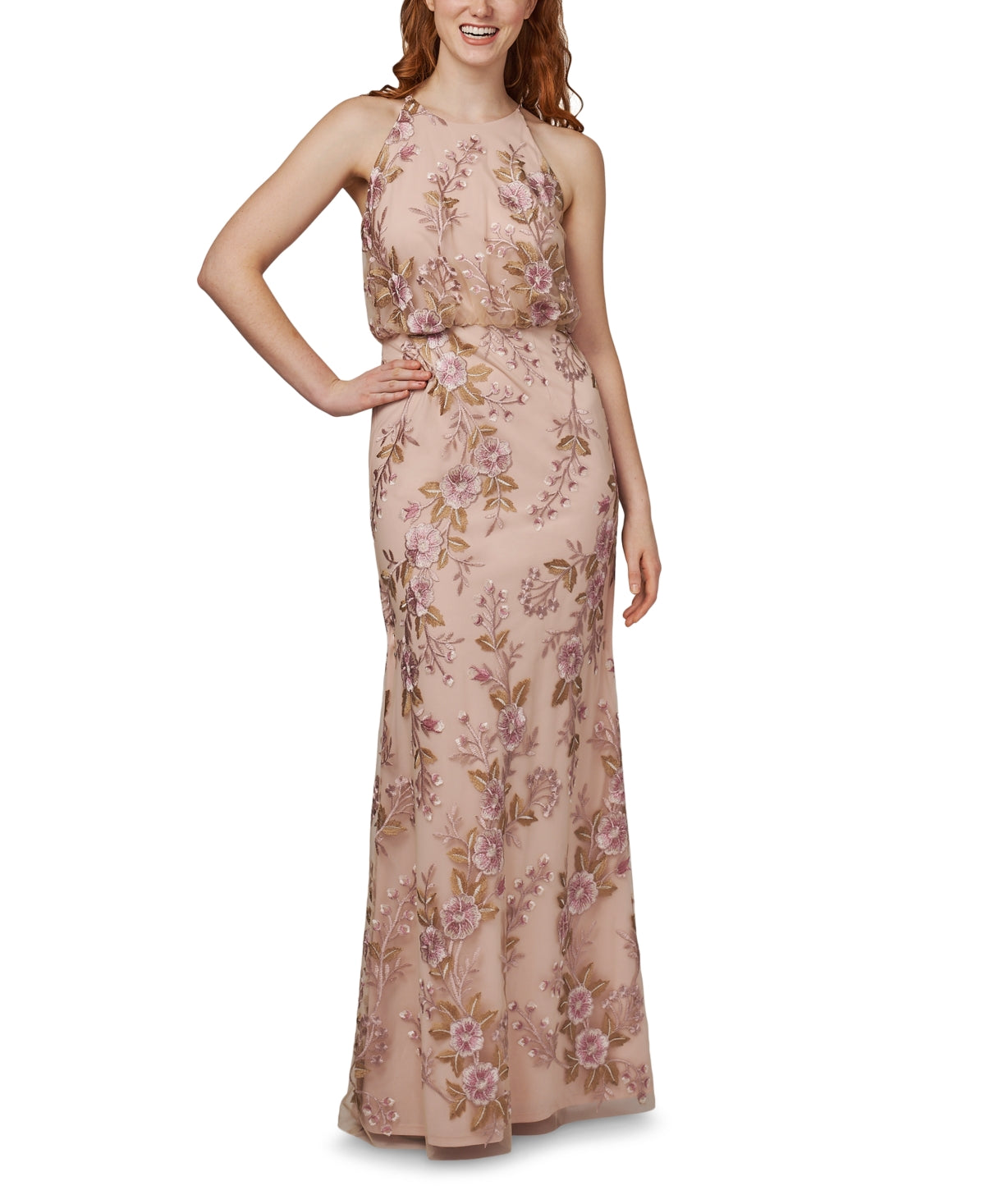 Vestido feminino bordado floral Adrianna Papell, rosa, tamanho 8