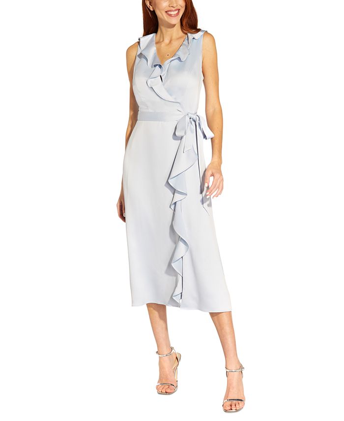 Vestido midi com babados feminino Adrianna Papell, azul, tamanho 4