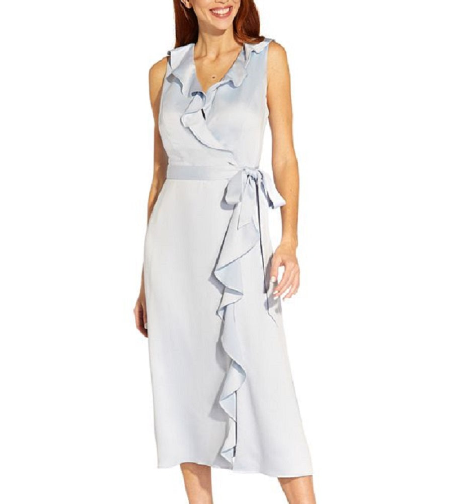 Vestido midi com babados feminino Adrianna Papell, azul, tamanho 14